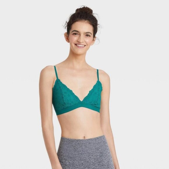 Unlined Lace Triangle Bralette-XS-Green-Colsie - Picture 1 of 4